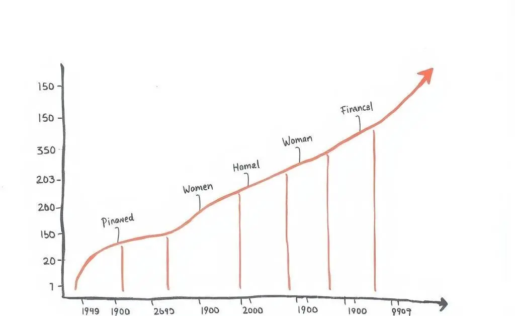 Hand-drawn graph showing a woman's financial milestones over time