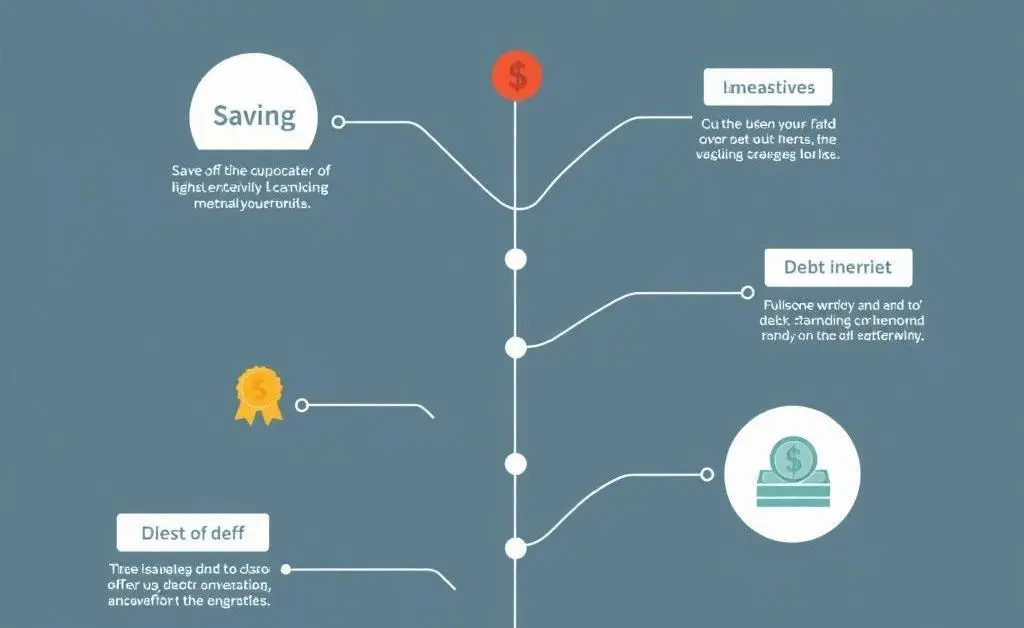 A financial roadmap with savings, debt payoff, and investment milestones.