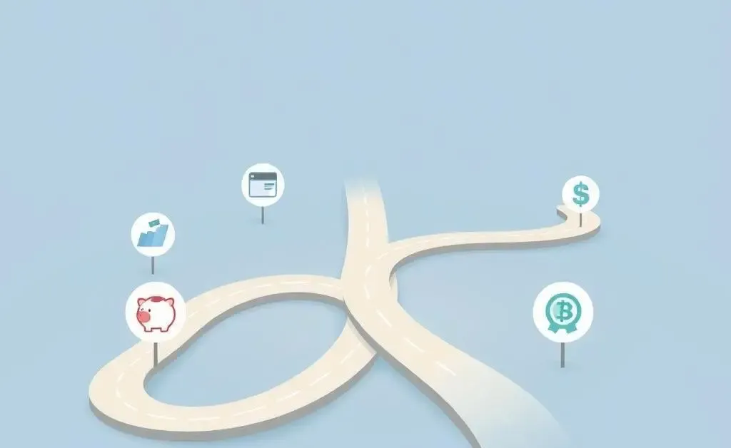 Diverging paths each labeled with different financial tool options