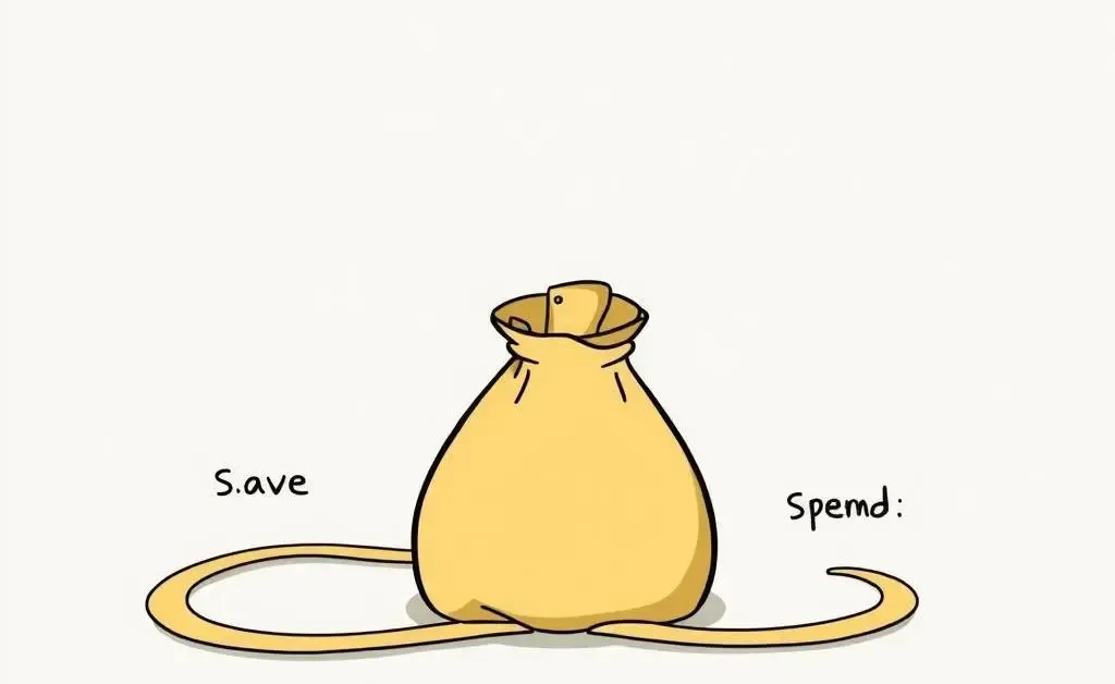 Different pathways labeled 'Save', 'Invest', and 'Spend' leading from a bag of money