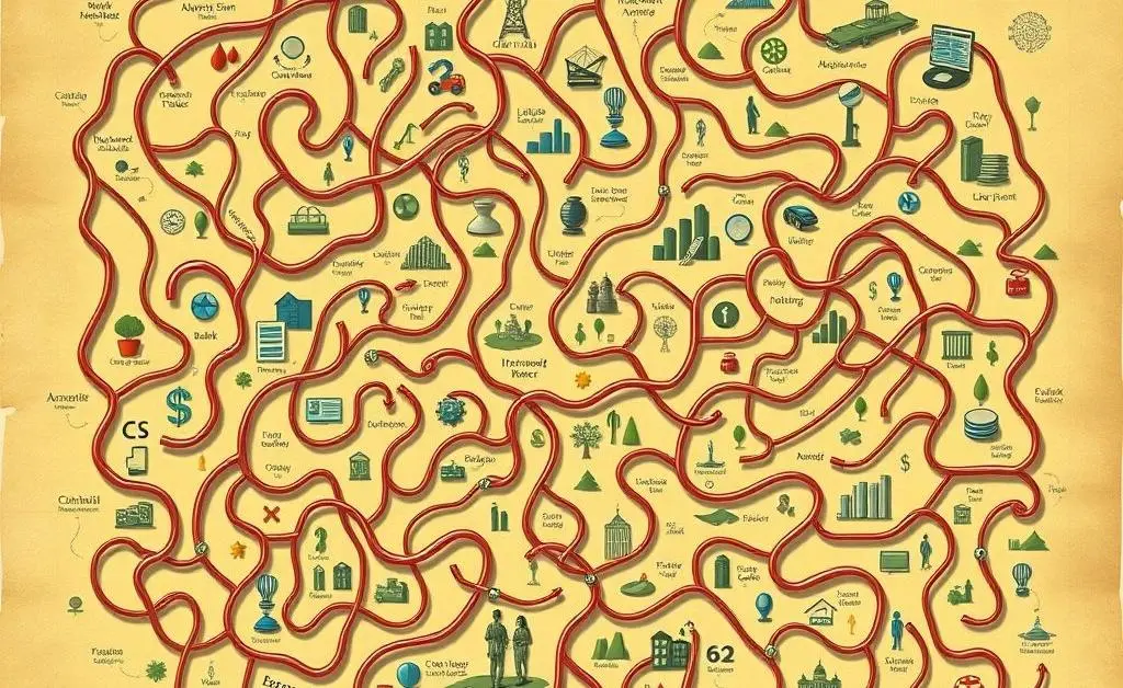 A whimsical map illustrating diverse financial career paths