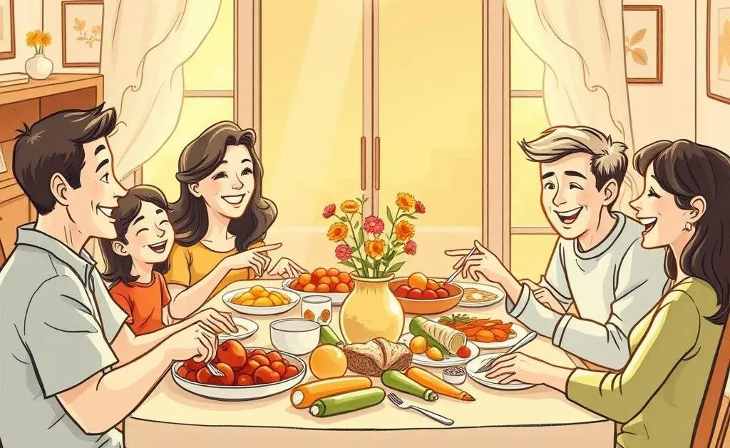 A family enjoying a meal together without financial worries
