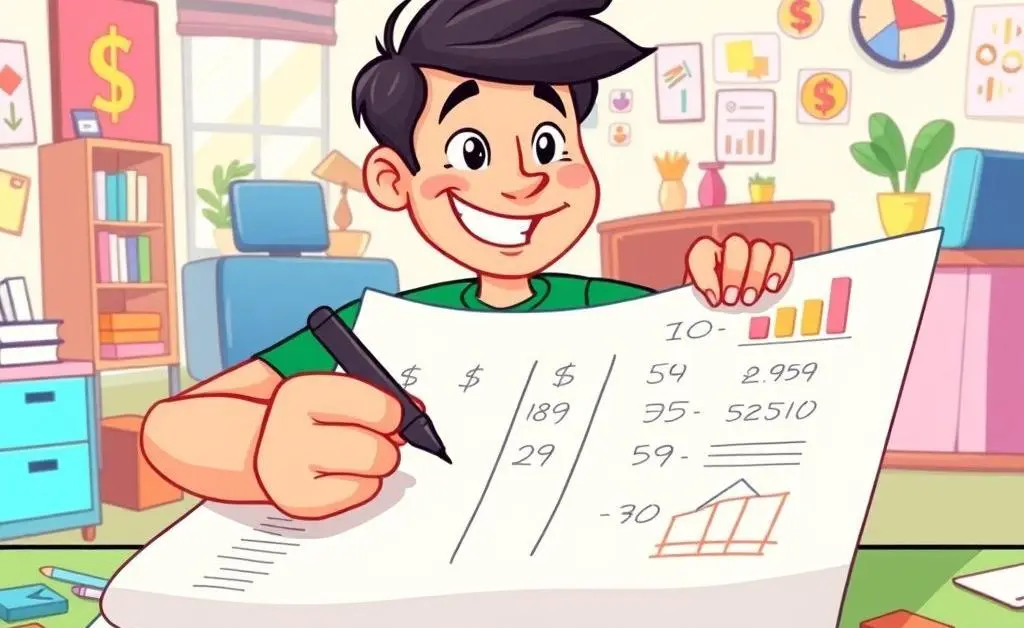 A person creating a financial plan on a large paper