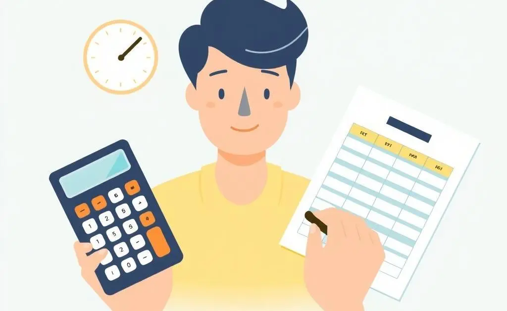 Person planning finances with a calculator and a budget sheet.