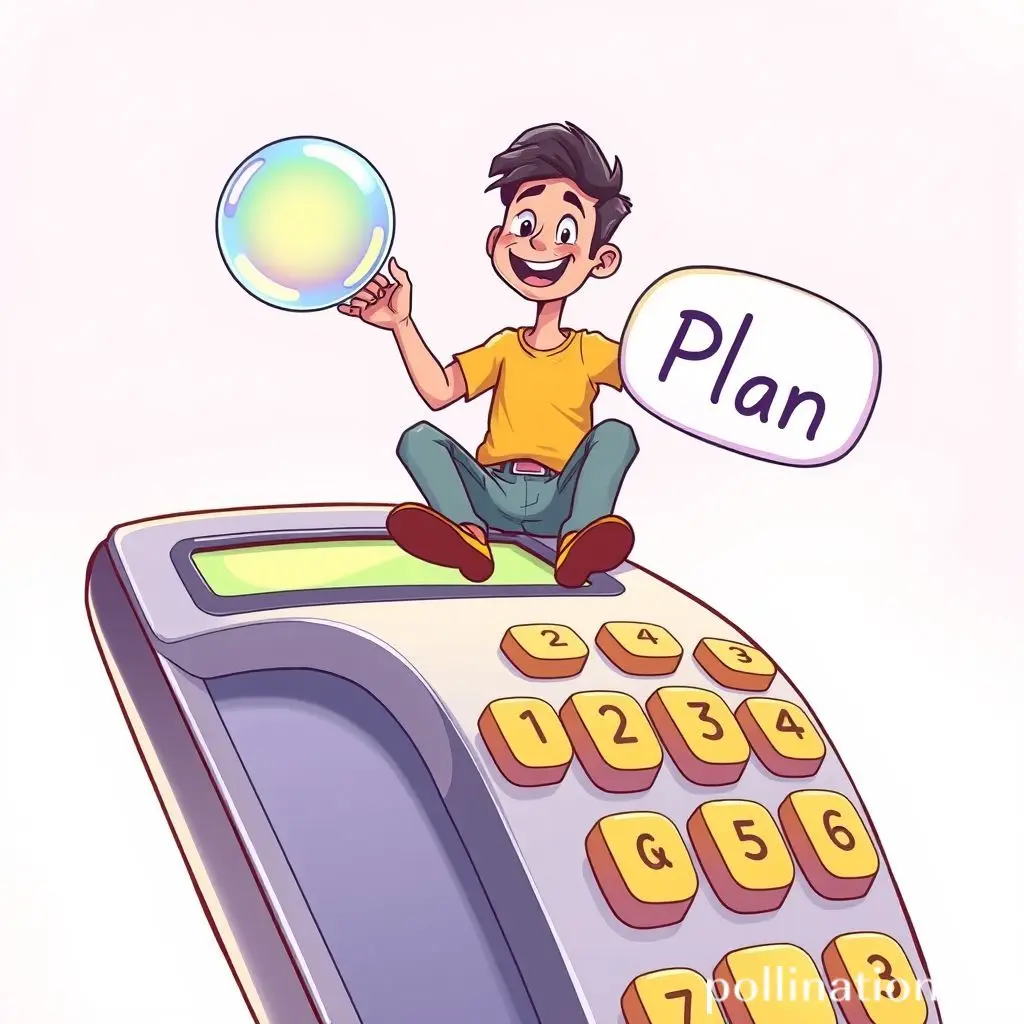 Person sitting on a calculator holding a 'Plan' bubble