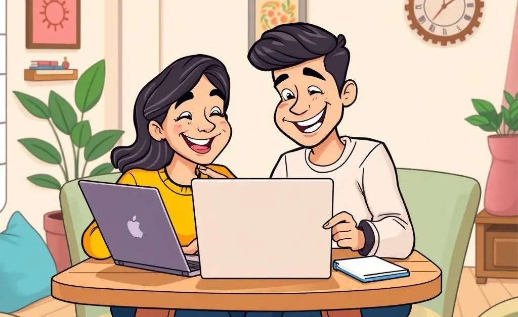 A couple using a laptop to plan their finances