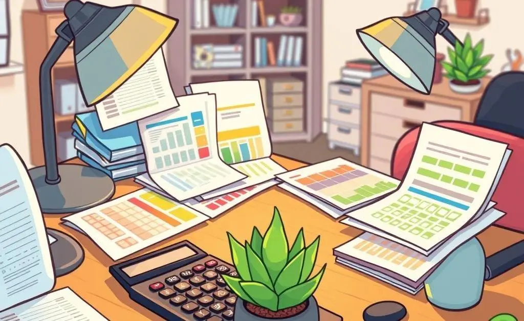 A desk with financial planning materials