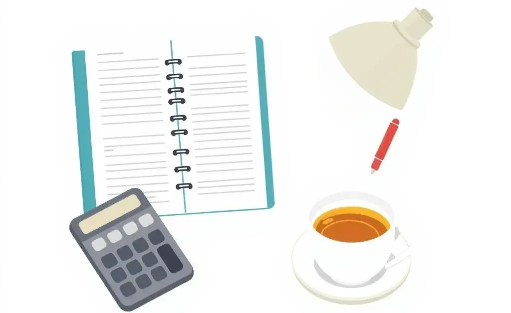 Illustration of a planner and calculator on a desk
