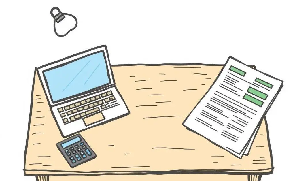 A cluttered desk with financial planning tools