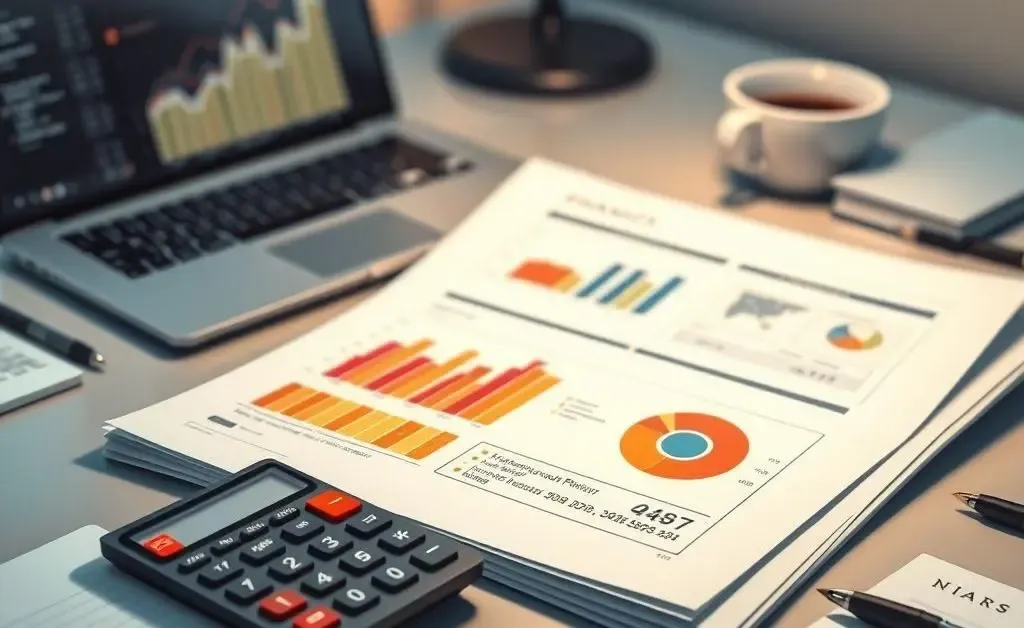 Desk with financial planning documents and calculator.
