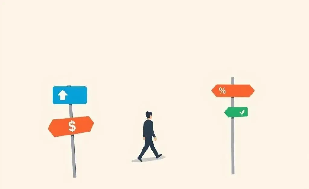 Person on a financial planning journey with icons and signs