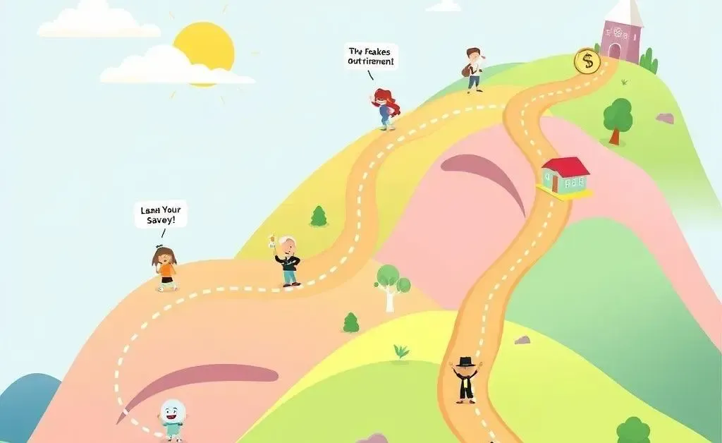 A cartoon-style map showcasing a financial journey