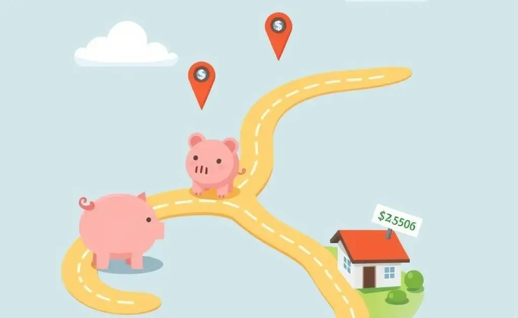 Financial planning roadmap with home buying symbols
