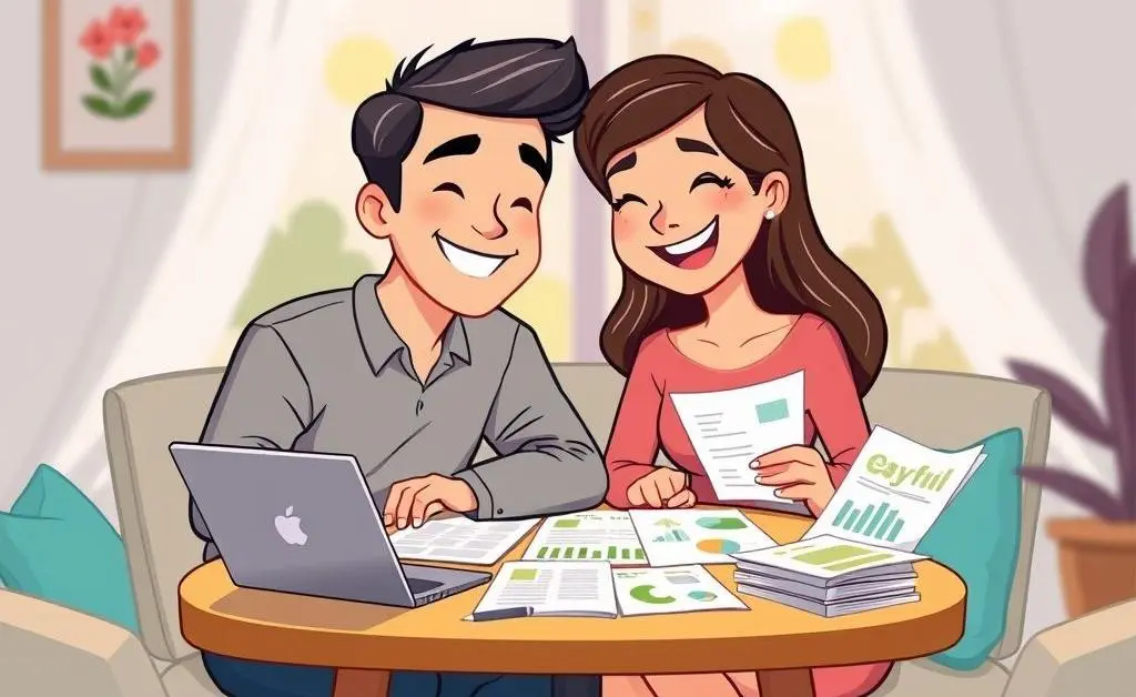A couple planning finances together over coffee.