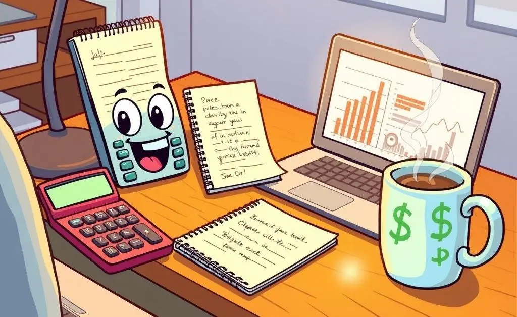 Desk with financial planning tools