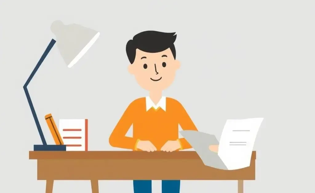 A stylized image of a person sitting with a financial planner on a desk