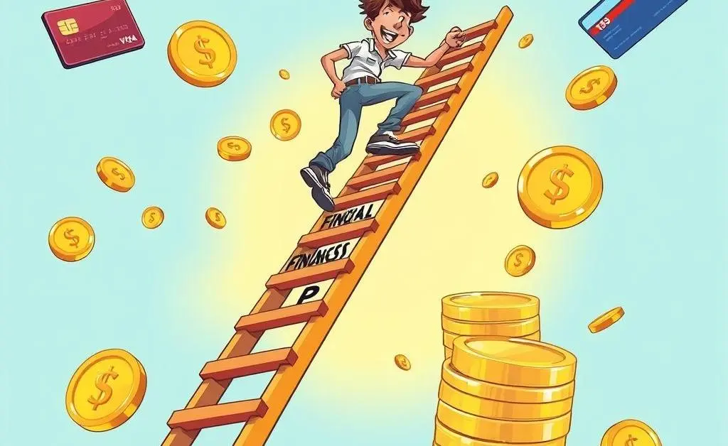 A person climbing a ladder labeled 'Financial Progress'.