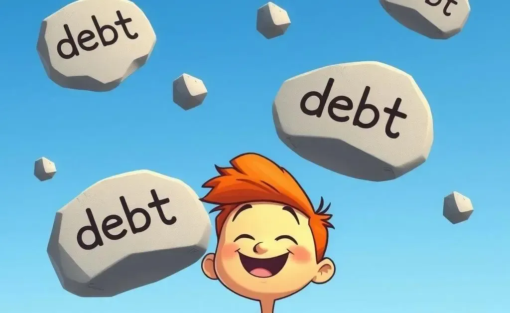 A relieved person with debt rocks disappearing.