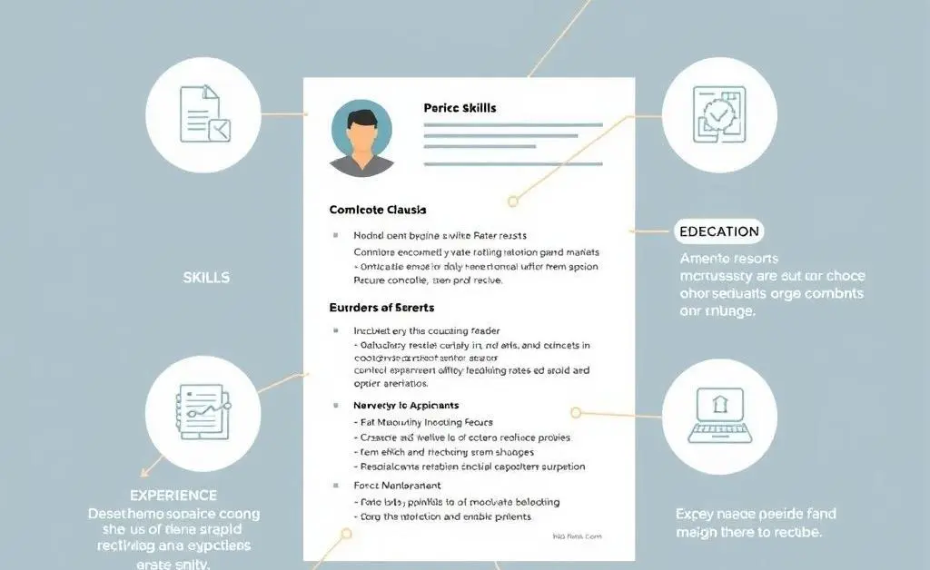 An illustrated breakdown of a resume with highlighted sections.