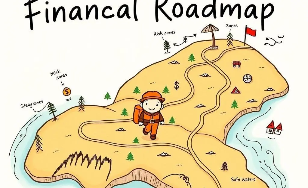 A hand-drawn financial roadmap guiding through market uncertainties.