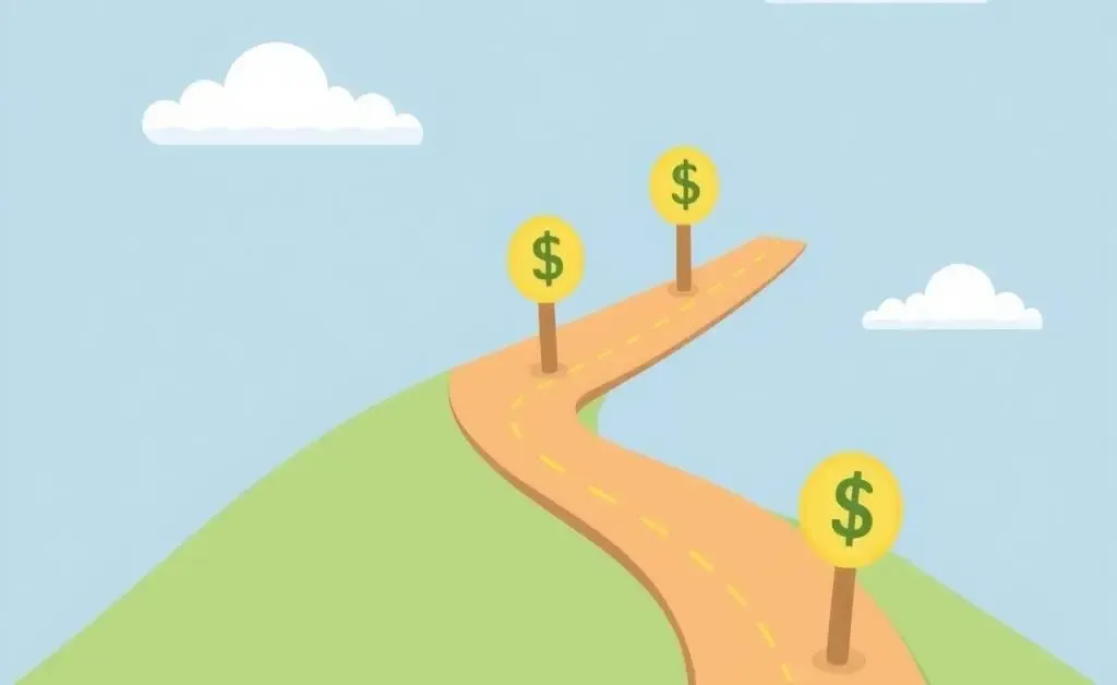A cartoon-style roadmap of financial milestones