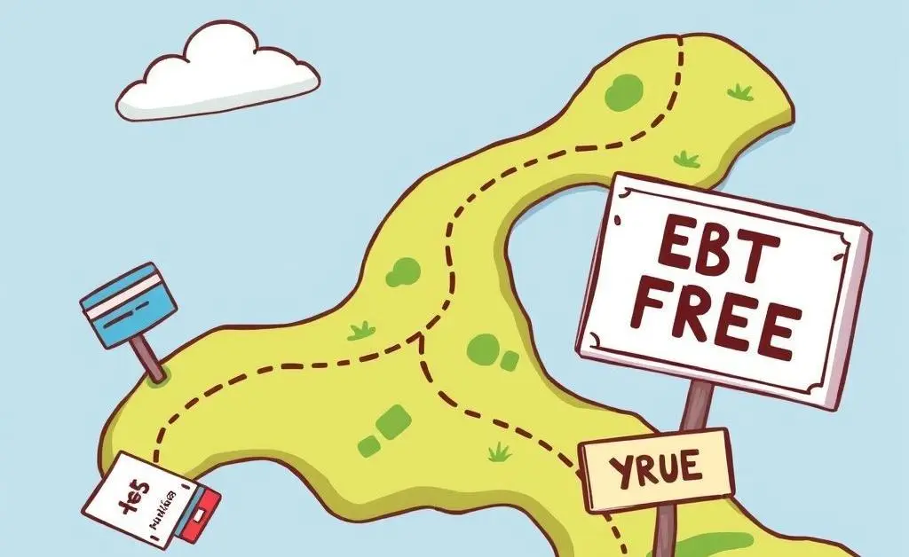 A cartoon-style map illustrating a path to financial freedom