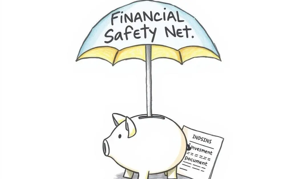 A drawing showcasing an umbrella labeled 'Financial Safety Net'.