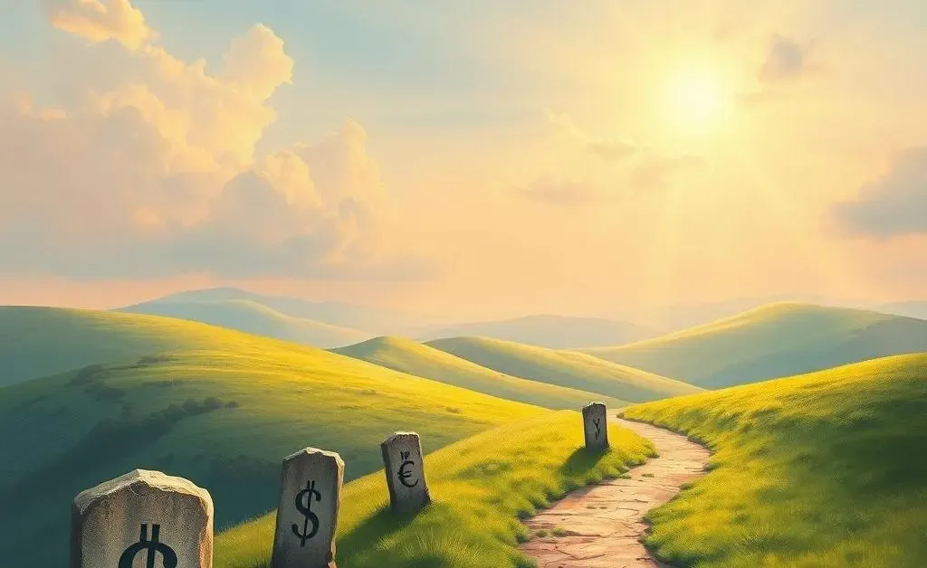 Road with savings milestones and a city skyline