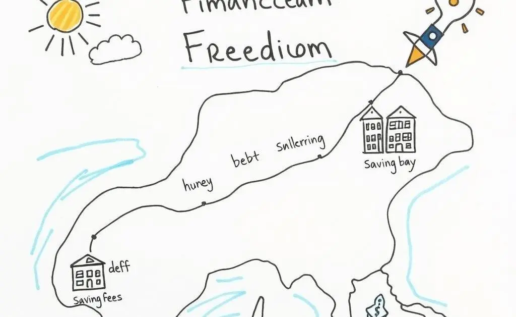 Map illustrating journey toward financial freedom with milestones