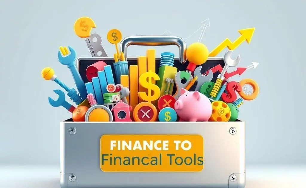 An illustration of a toolkit labeled 'Financial Tools' with various investment icons