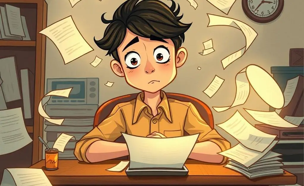 Person surrounded by car financing paperwork