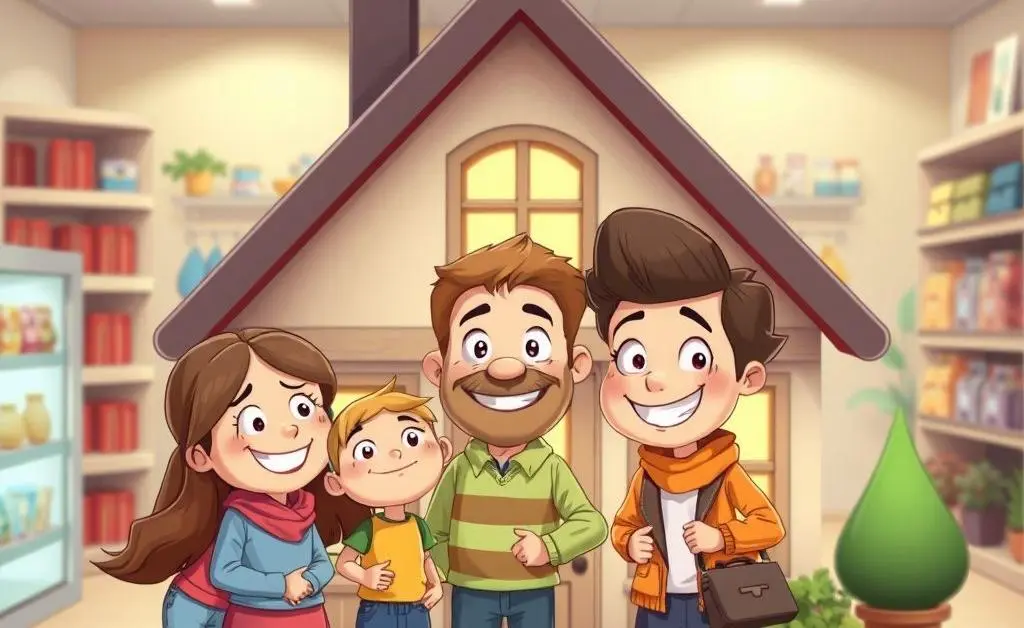 Family looking at a house model