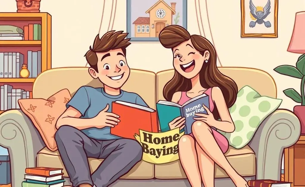 Young couple relaxing with home-buying books
