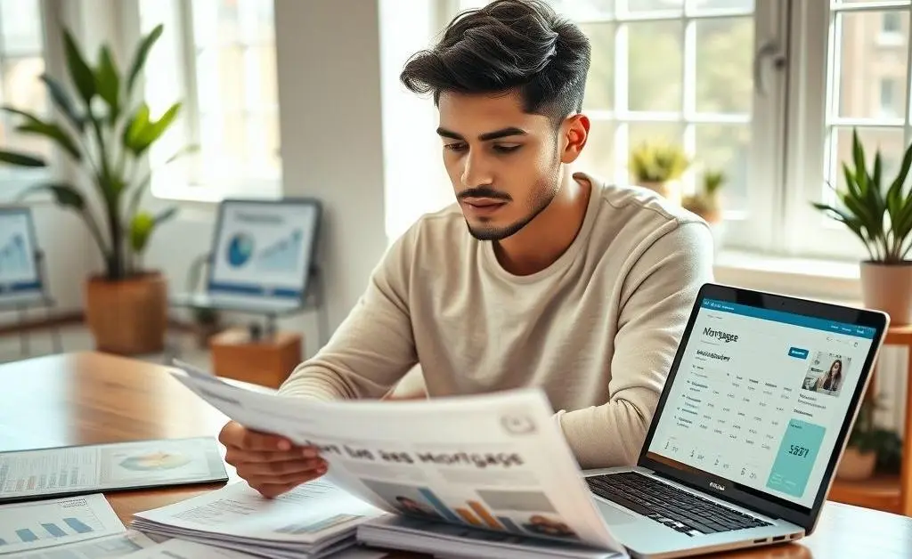 A first-time homebuyer pondering over loan options at a desk