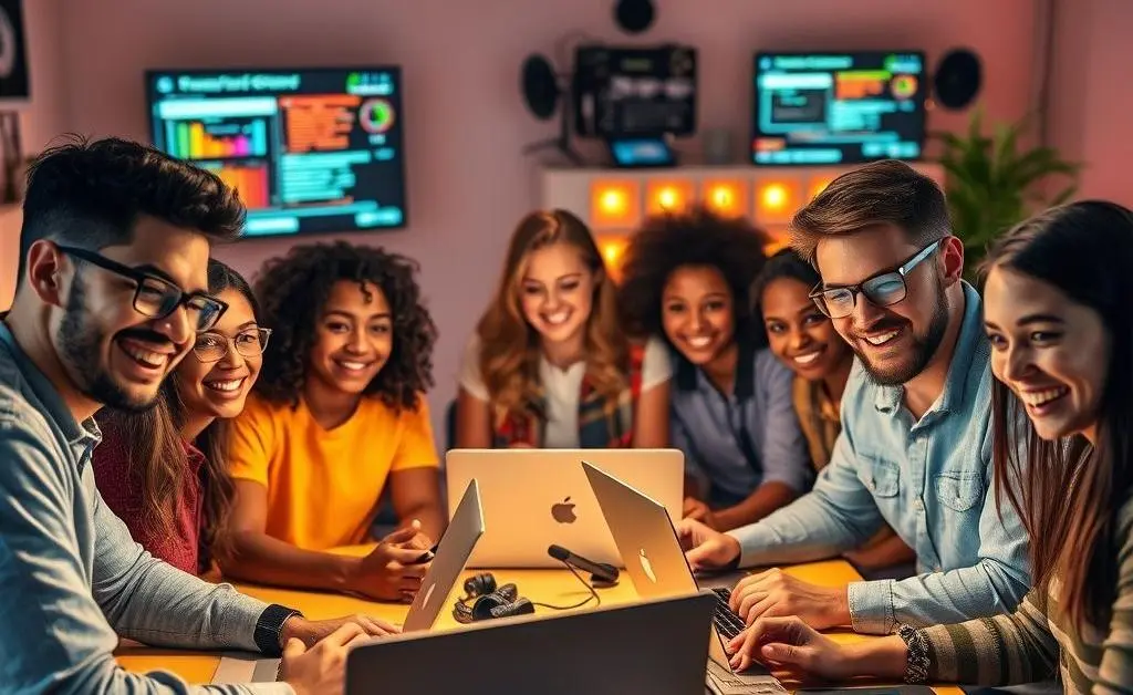 A diverse team of developers collaborating on a project