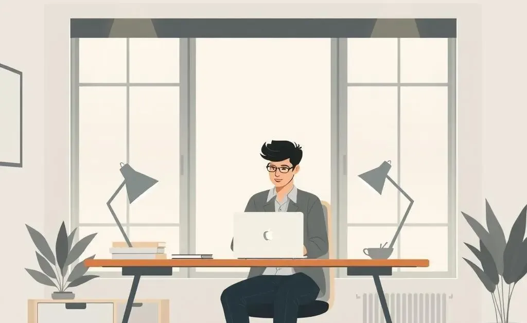 Focused individual working in a tidy office setting