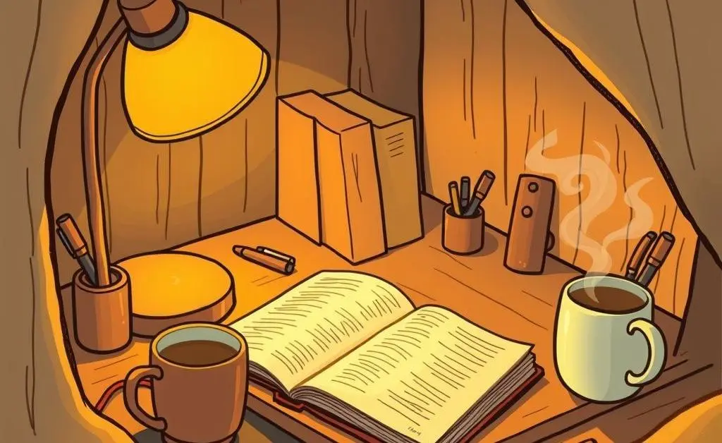 Cozy and focused work environment with a lamp
