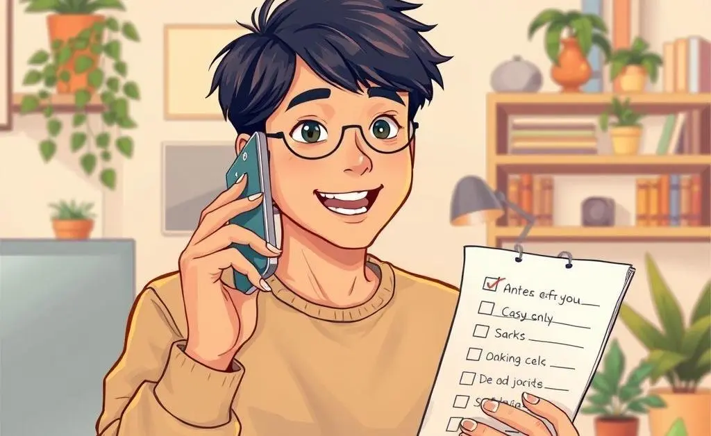 Illustration of a person making a phone call with a checklist in hand.