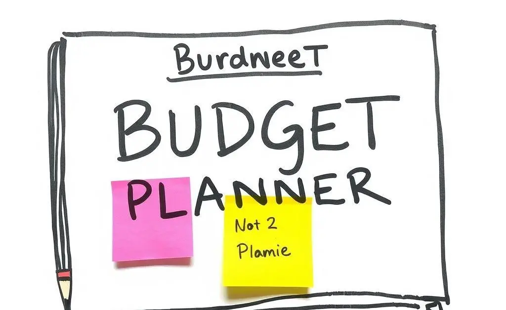 A hand-drawn image of a budget planner with colorful notes and a pencil.