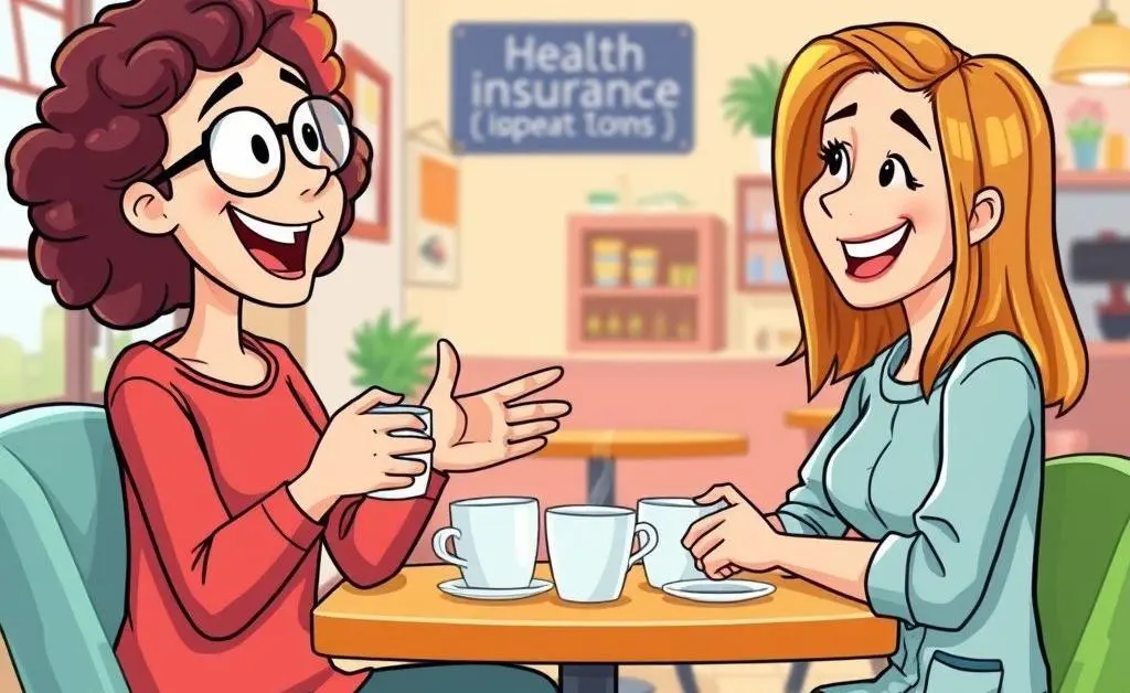 Two friends discussing health insurance plans over coffee