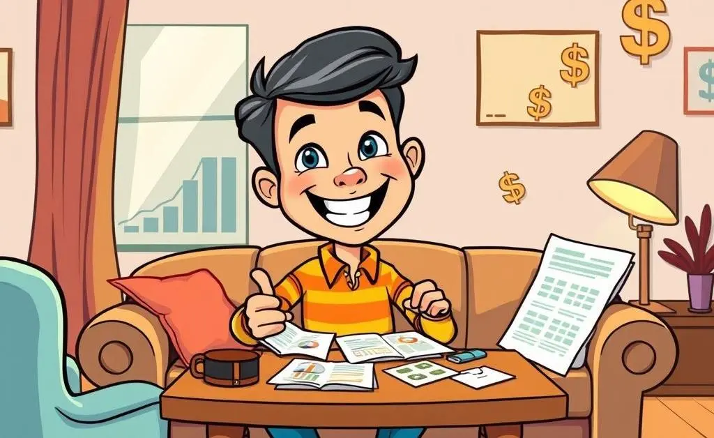 Cartoon of a friend giving financial advice over a coffee table.