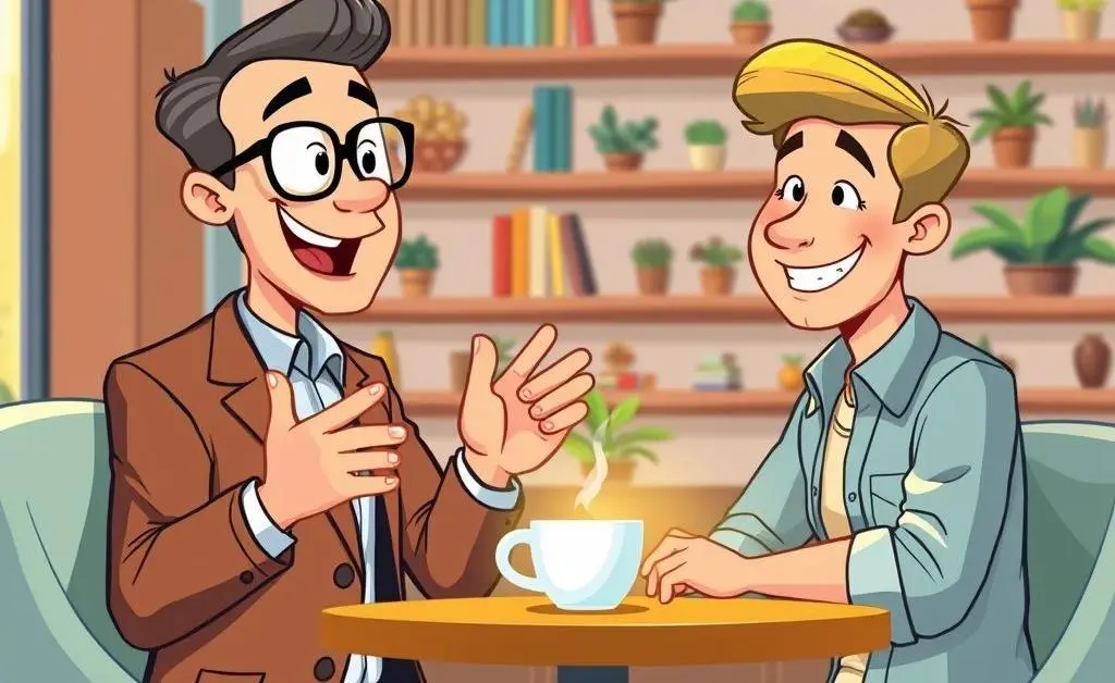 Friendly advisor and client discussing finances over coffee