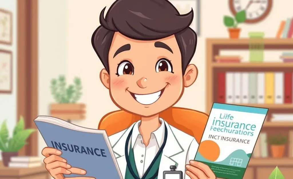 Friendly insurance agent with life insurance brochure