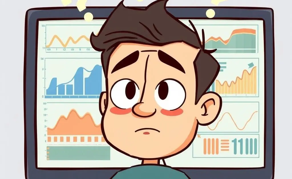 A cartoon man sitting on a couch, watching TV with a puzzled expression as financial news blares