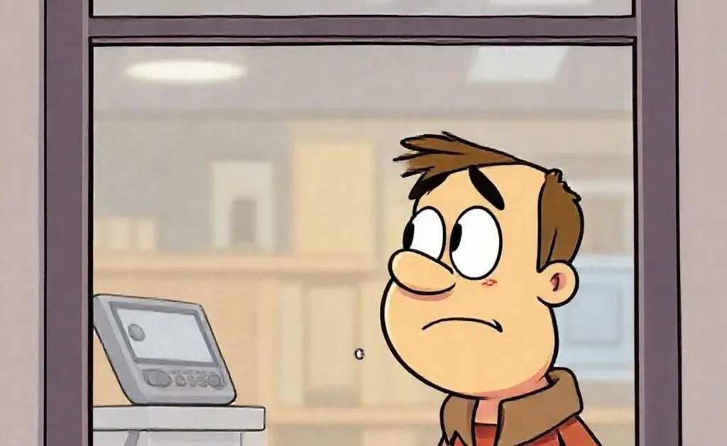 Bob captivated by a pricey new gadget in a store window.