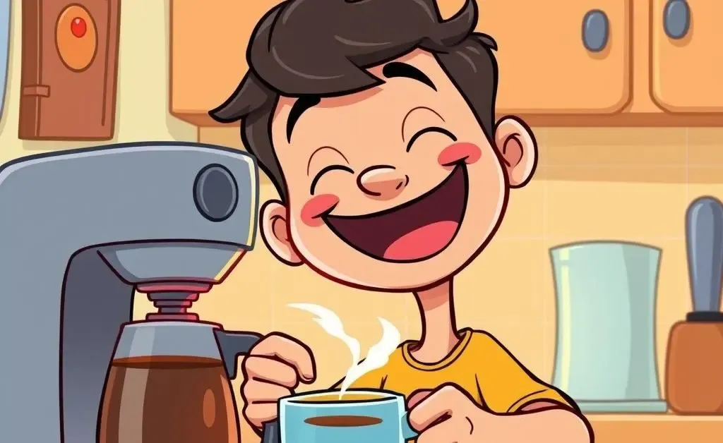 A person joyfully making coffee unaware of coffee maker