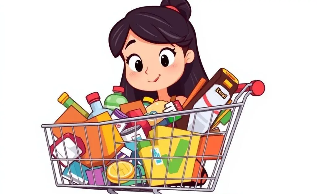 A woman staring at her overflowing online shopping cart
