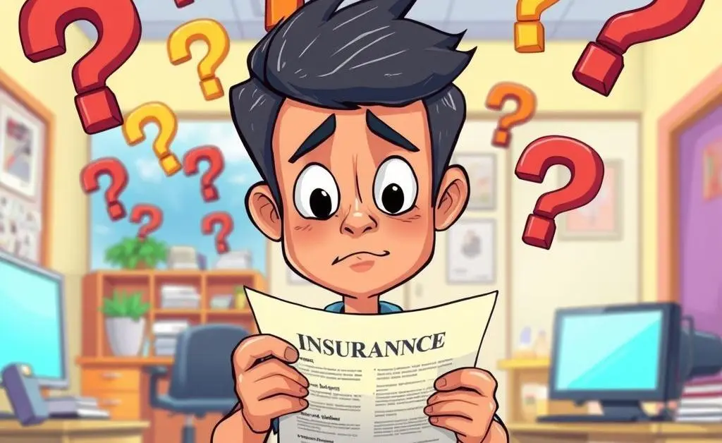 A cartoon showing the character splitting into three versions of themselves, each holding a different insurance plan