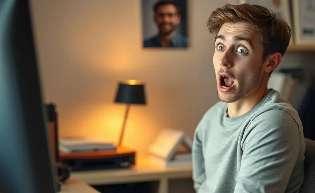 Same young man shocked at the total price of his online shopping cart