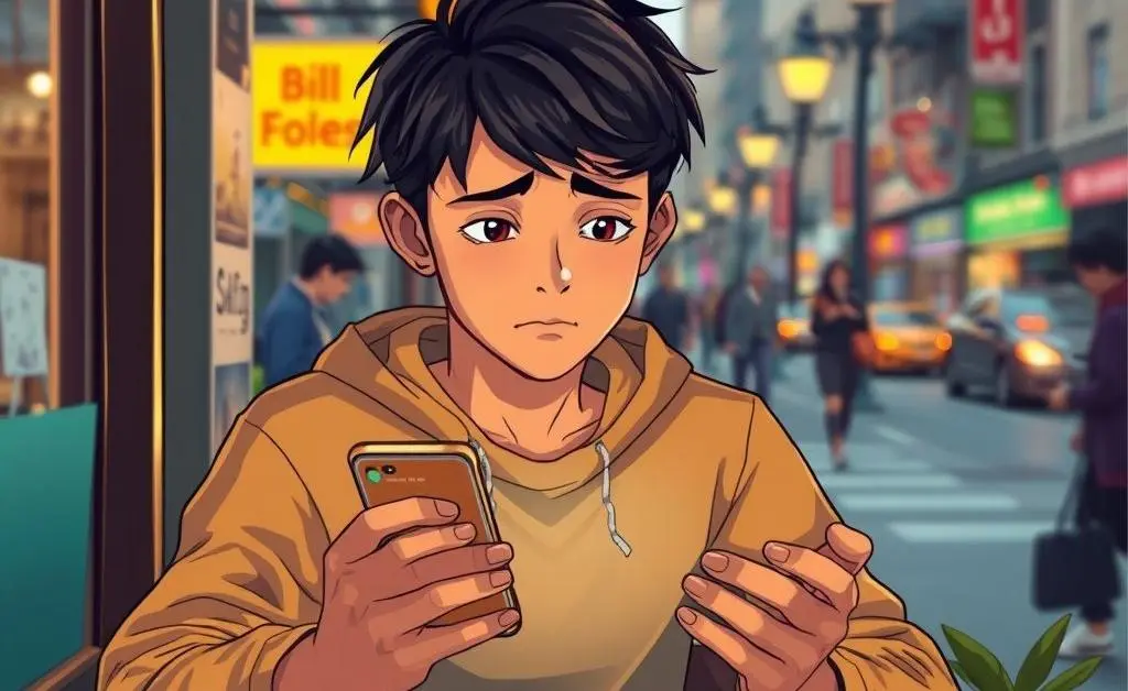 Character receiving bill notifications at a cafe